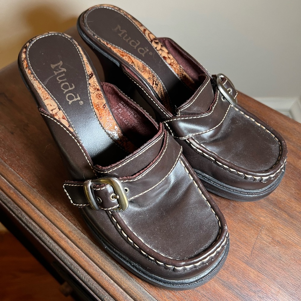 Vintage Y2K Chunky Heels Mudd Brown Leather 7